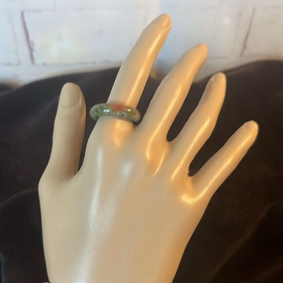 New Natural Solid Hand Carved Unakite Healing Band Ring size 9 - Picture 4 of 6